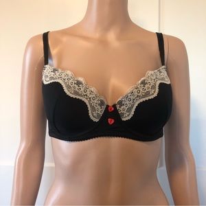 Blush Black Lace Heart Button Demi Bra 34D